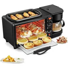 SOKANY - Máquina Desayuno 3 En 1 Cafetera Mini Horno Parrilla