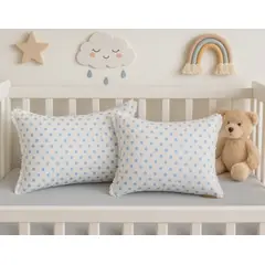 NOSSARENA - Set x 2 Cojín 35x25cm para Bebé Color blanco con puntos azul