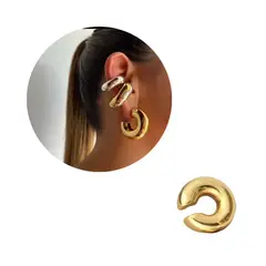 GENERICO - Earcuff Arete Solitario Chunky Liso Dorado 2cm - Unidad