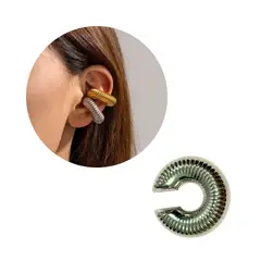 GENERICO - Earcuff Arete Solitario Chunky Rizado Plateado 3cm - Unidad