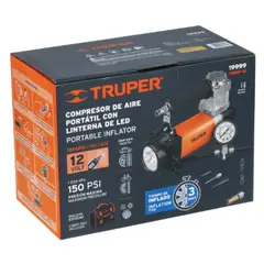 TRUPER - Compresor de aire 12 V portátil para auto (19999)