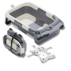 AMERICAN GENERICS - Bañera Plegable Para Bebe Con Termometro Y Cojin 0 A 36 Mes