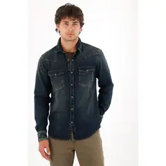 TENNIS - Camisa en denim azul para hombre