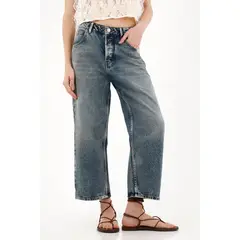 TENNIS - Jean Recto con ajuste de botones azul para mujer