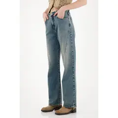 TENNIS - Jean Wide Leg tiro alto azul para mujer