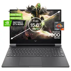 HP - Portátil Gamer Victus AMD Ryzen 7 RAM 16GB SSD 512GB RTX4050 6GB FHD156 144Hz Gamer