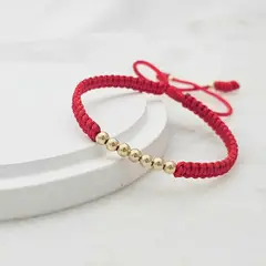 DIBESENSI JOYERIA - Pulsera Tejido Macramé Con Balines Lisos 4mm De ORO LAMINADO 18K