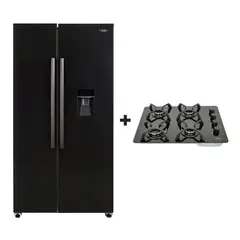 HACEB - Combo Cocina exclusiva Nevecón SBS 560lts + Estufa de empotrar Cristal 60X43 Cm GN