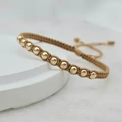 DIBESENSI JOYERIA - Pulsera Macramé Continuo En Balin Liso 4mm De ORO LAMINADO 18K