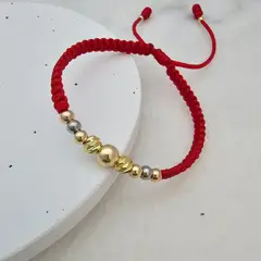 DIBESENSI JOYERIA - Pulsera 3 oros Balin 4-5-6mm En Tejido Macramé De ORO LAMINADO 18K
