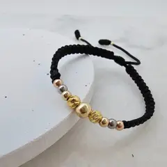 DIBESENSI JOYERIA - Pulsera 3 oros Balin 4-5-6mm En Tejido Macramé De ORO LAMINADO 18K