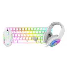 REDRAGON - Combo 3 En 1 S129w Teclado Mouse Y Audifono White Red Switch