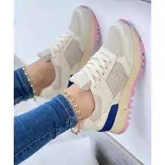 NACIONAL - Tenis Beige Rosa Dama Zapatillas Zapatos Mujer Lindos Moda Casual