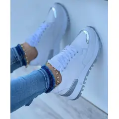 NACIONAL - Tenis Blanco Plateado Dama Zapatillas Zapatos Mujer Lindos Moda Casual