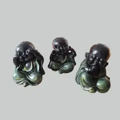 GENERICO - Trío de Budas Bebé Sabios Negro con Verde