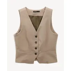 SEVEN SEVEN - Chaleco Sastrero Con Botones Para Mujer Beige