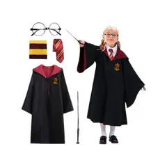 GENERICO - Disfraz Harry Potter Halloween capa negra Gryffindor Niños TALLA M