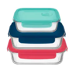 KITCHENWARE - Set x3 Contenedores Herméticos Vidrio Rectangulares y Cuadrado