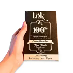 LOK FOODS - Barra de Chocolate Lok 100% Cacao de 60g