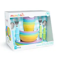 MUNCHKIN - Set de 16 pcs para bebés y niños pequeños platos tazones y utensilios