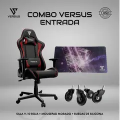 VERSUS - Combo Entrada + Silla V10NegroRojo + Ruedas De Silicona + Mousepad