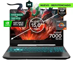 ASUS - Portátil Gamer TUF AMD Ryzen 5 RAM 64GB SSD 4TB RTX 3050 4GB 144Hz ESPAÑOL
