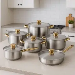 TECNOHOGAR JS - Combo Juego Ollas Bateria Cocina Set Utensilios En Acero