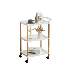 DISTRIONLINE - Mesa Auxiliar con Ruedas, 3 Niveles Cuadrada PP, Blanca