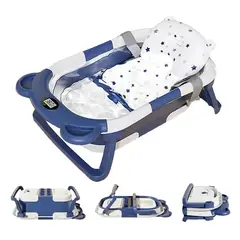 FRAGOLA KIDS - Bañera Plegable Bebe Tina Con Desague Termometro Y Cojin Azul