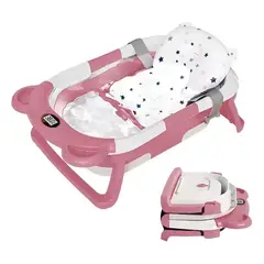 FRAGOLA KIDS - Bañera Plegable Bebe Tina Con Desague Termometro Y Cojin Rosa