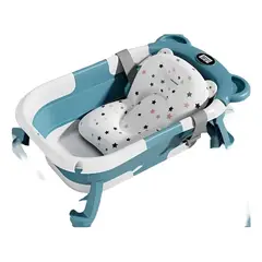 FRAGOLA KIDS - Bañera Plegable Bebe Tina Con Desague Termometro Y Cojin Verde