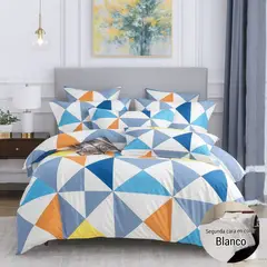 VOYPRE - Edredón Estampado-Unicolor Grueso Tamaño Doble Triángulos Azul Blanco