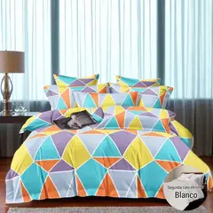 VOYPRE - Edredón Estampado - Unicolor Grueso Tamaño Doble Triángulos Colores-Bl