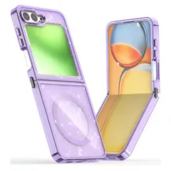 GENERICO - Funda Escarcha Case Compatible Samsung Z Flip 5 Lila Transparente