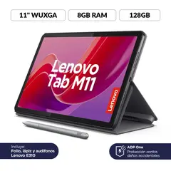 LENOVO - Tablet M11 128GB - Incluye Protector, Lápiz y Aud - Pantalla 11 pulgadas - 8GB RAM - Camara Posterior 8MP - Camara Frontal 8MP 11 pulgadas 128 GB