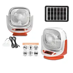 GENERICO - Ventilador Portátil Con Panel Solar Powerbank Radio Usb Bluetooth
