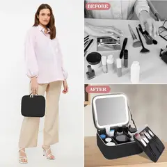 GENERICO - Estuche De Maquillaje Con Espejo Divisiones Luz Led