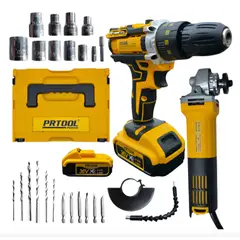 PROTOOL - Combo Taladro Percutor Inalámbrico + Pulidora Trabajo Pesado
