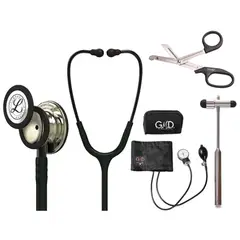 LITTMANN - Fonendoscopio Classic 3 Black Champaña 5861 + Tensiometro + Martillo + Tijera