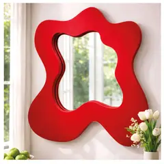 GENERICO - Espejo Decorativo de Pared Forma Orgánica Rojo
