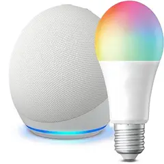 AMAZON - Alexa Parlante Echo Dot 5ª Blanco + Bombillo Smart LED 9w