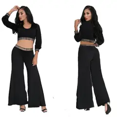 VIA7 - Conjunto o set de pantalon ancho y blusa corta manga larga