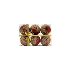NAVILANDIA - SET X 6 BOLAS 7 CM RAYAS ESCARCHADA VINO TINTO