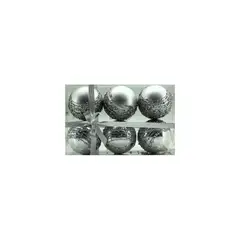 NAVILANDIA - SET X 6 BOLAS 7 CM RAYAS ESCARCHADA PLATEADA