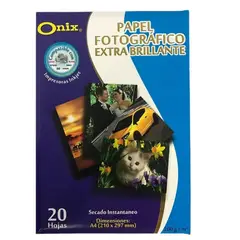 ONIX - Papel Fotográfico A4 200 gr x 20 Hojas Brillante para Inyección