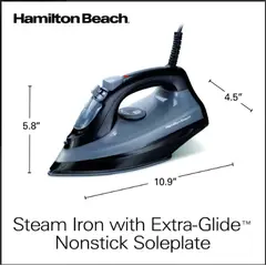 HAMILTON BEACH - Plancha De Ropa Suela Antiadherente Extra Glide Negro