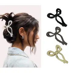 GENERICO - Set x 3 Pinza Caimán Gancho Lazo Moño Brillante Pelo Cabello