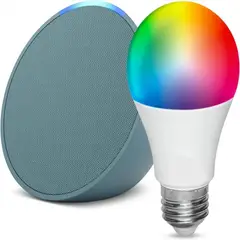 AMAZON - Echo Pop Parlante Intel Alexa Azul + Bombillo LED 9w