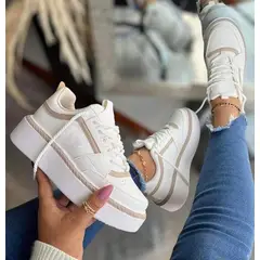 NACIONAL - Tenis Beige Cafe Claro Dama Zapatillas Zapatos Lindos Moda Casual