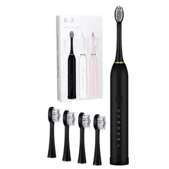 GENERICO - Cepillo De Dientes Color Negro Eléctrico Recargable con 4 Cabezales Cuidado Completo